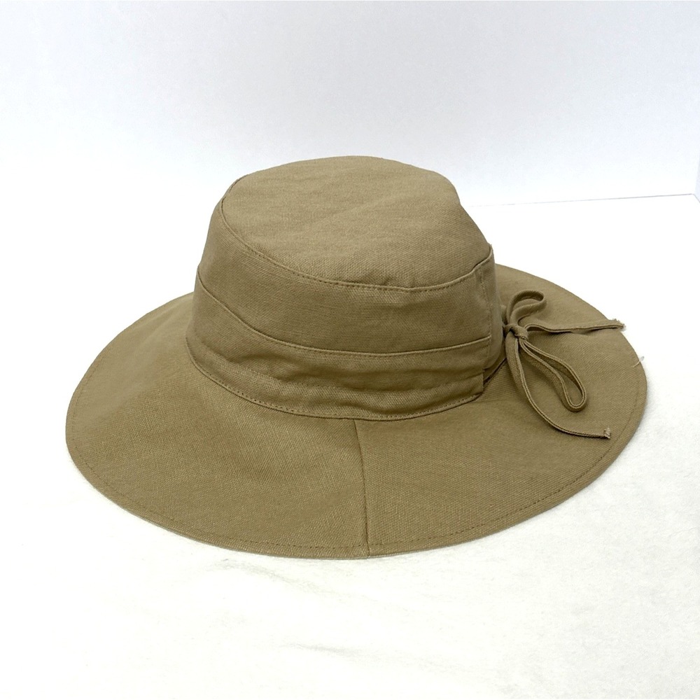 SCALA Women's Wide Brim Sun Hat Khaki Cotton Canvas Adjustable Beach Pool Travel - Picture 2 of 6